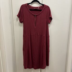 Soft Surroundings Sz Small Burgundy Red Short Sleeve Shift Oversized Dress